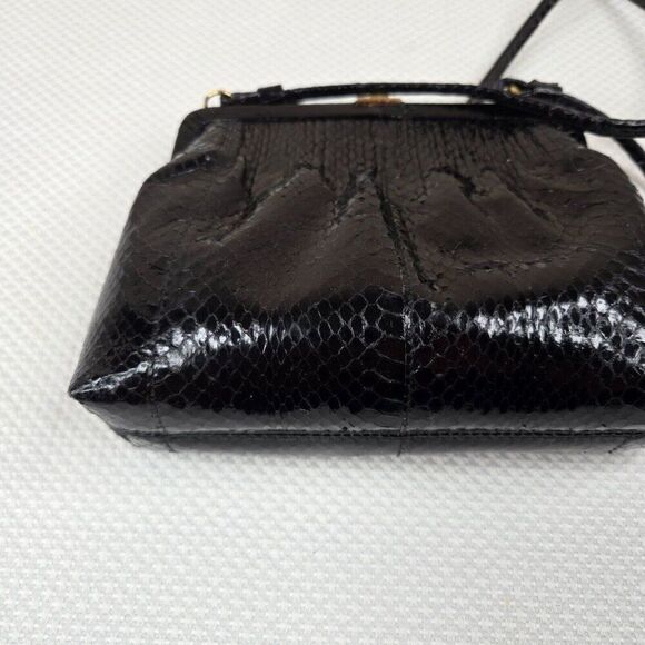 Vintage 60s Marlene Gaines Black Eel Leather Purse Gold Clasp Shoulder Strap - Picture 6 of 10